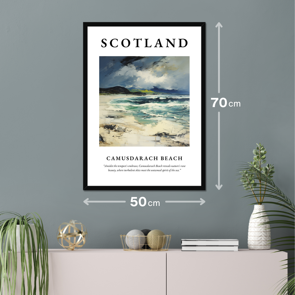 Poster of Camusdarach Beach hanging on a wall