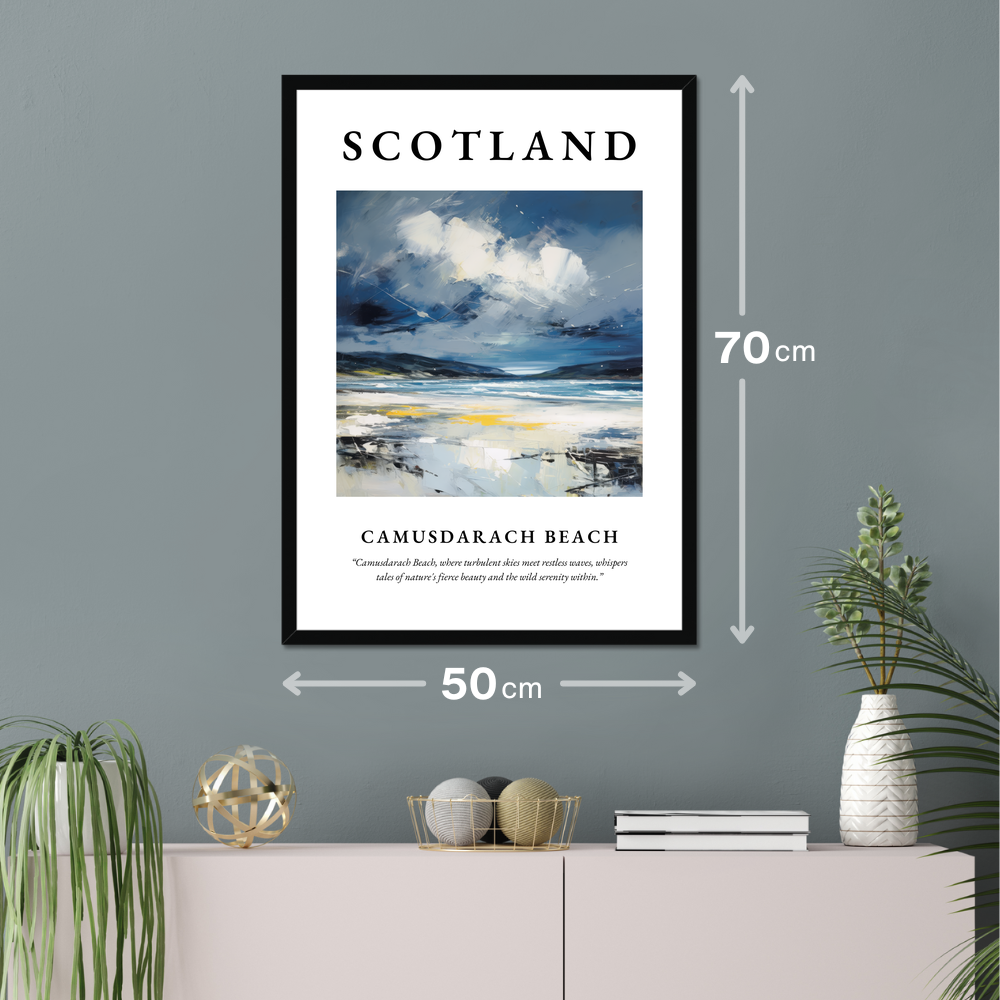 Poster of Camusdarach Beach hanging on a wall