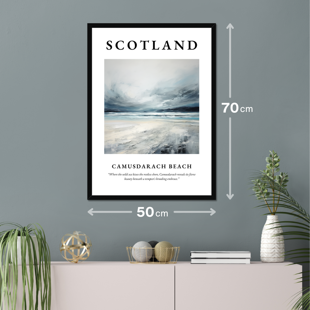 Poster of Camusdarach Beach hanging on a wall