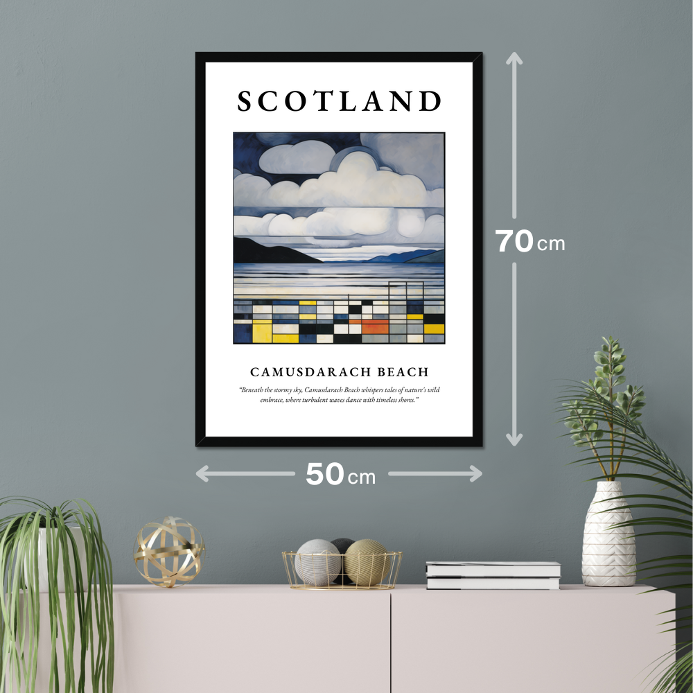 Poster of Camusdarach Beach hanging on a wall