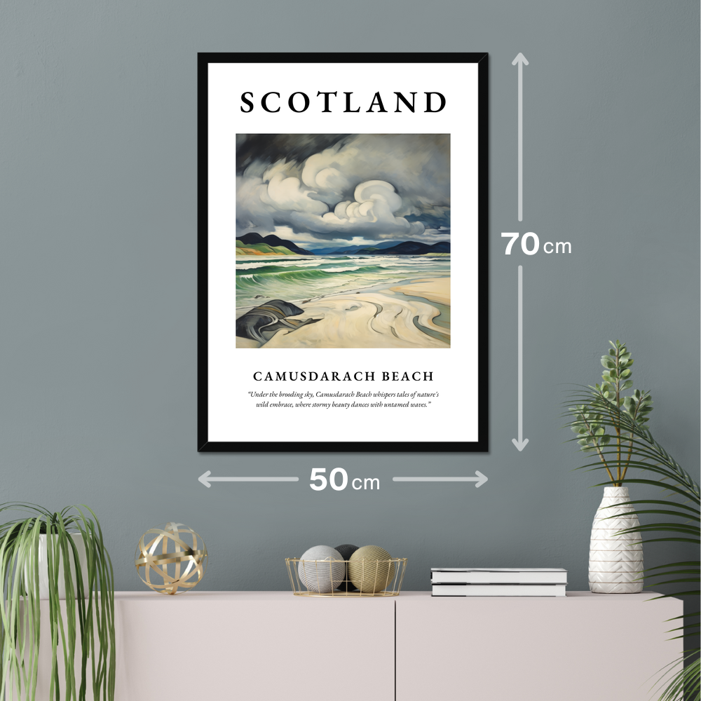 Poster of Camusdarach Beach hanging on a wall