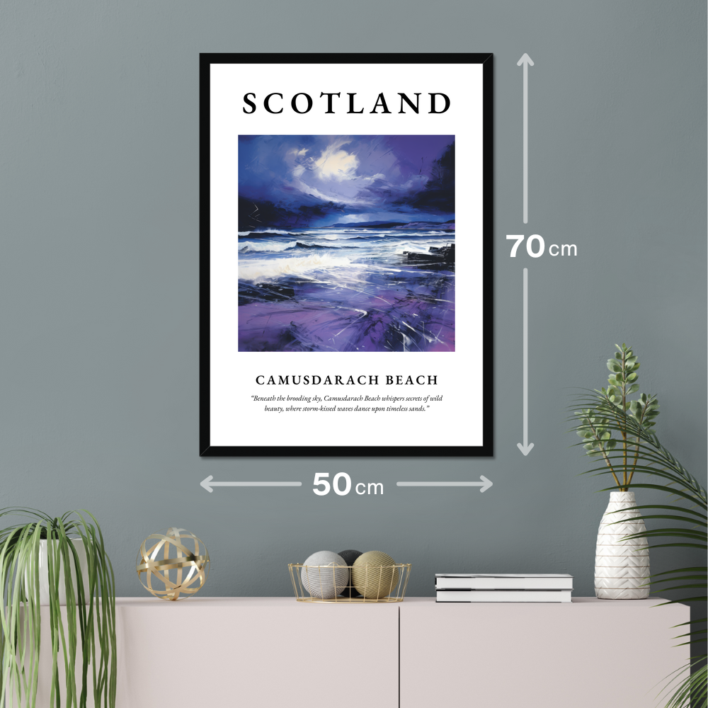 Poster of Camusdarach Beach hanging on a wall