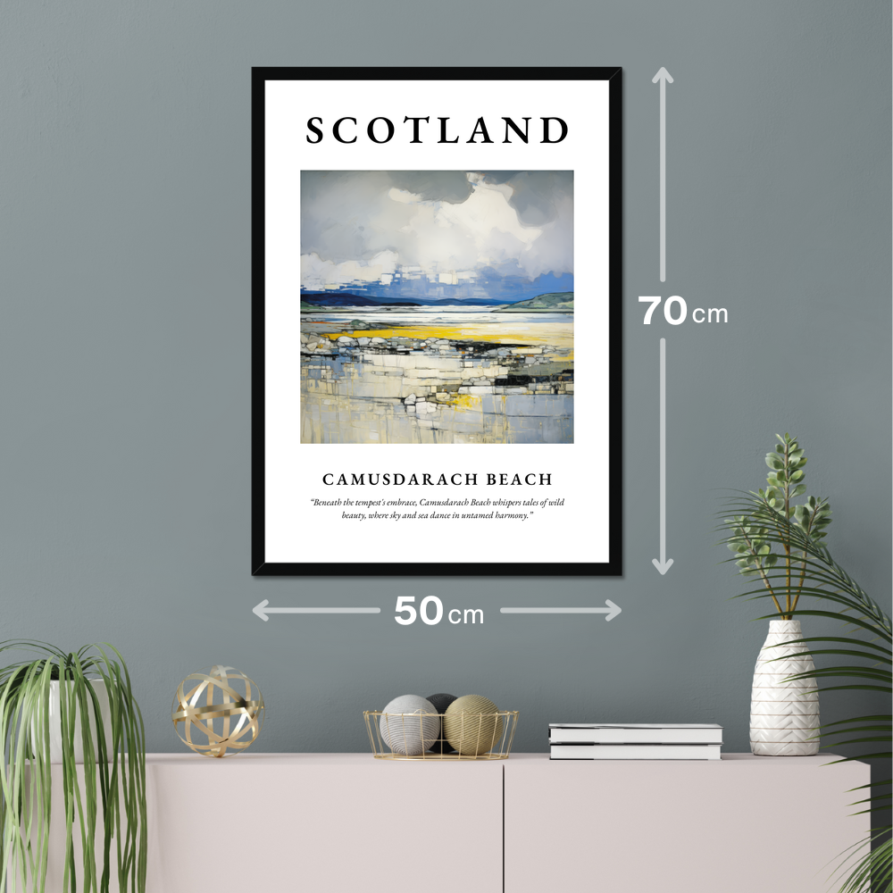 Poster of Camusdarach Beach hanging on a wall