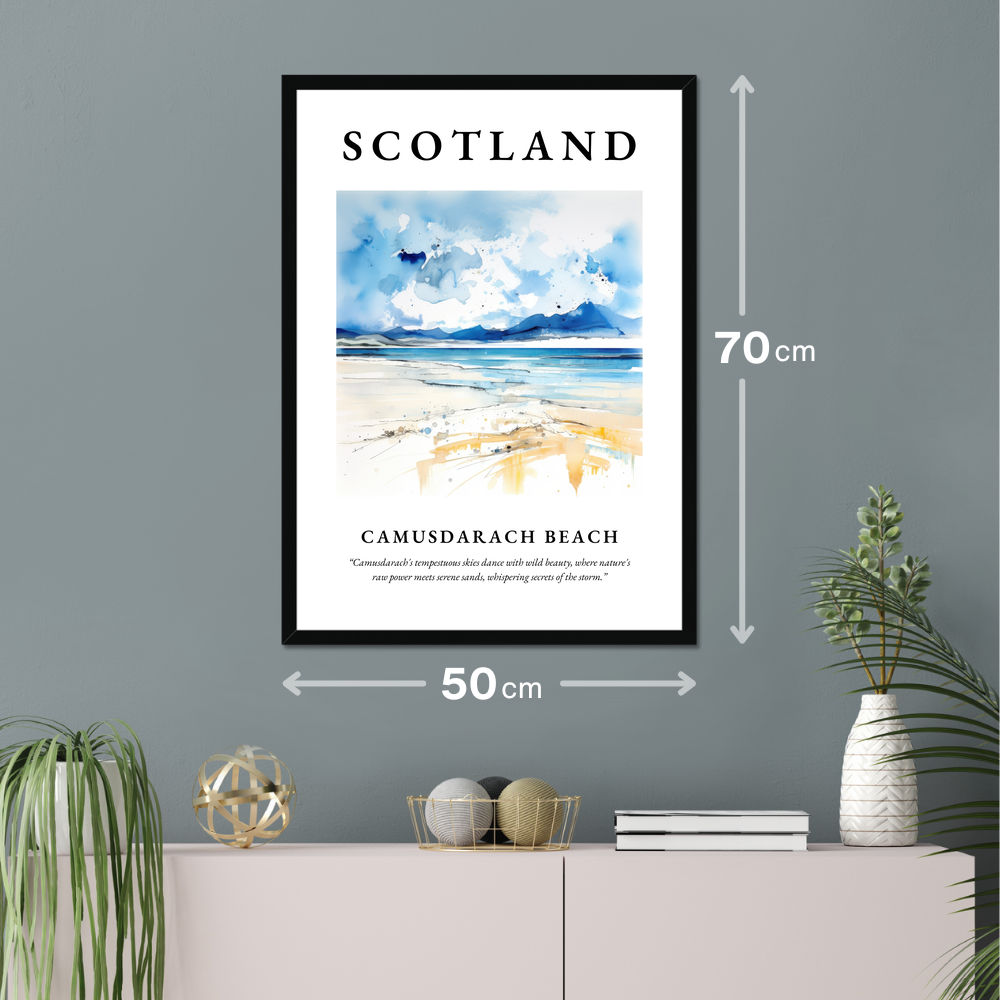 Poster of Camusdarach Beach hanging on a wall