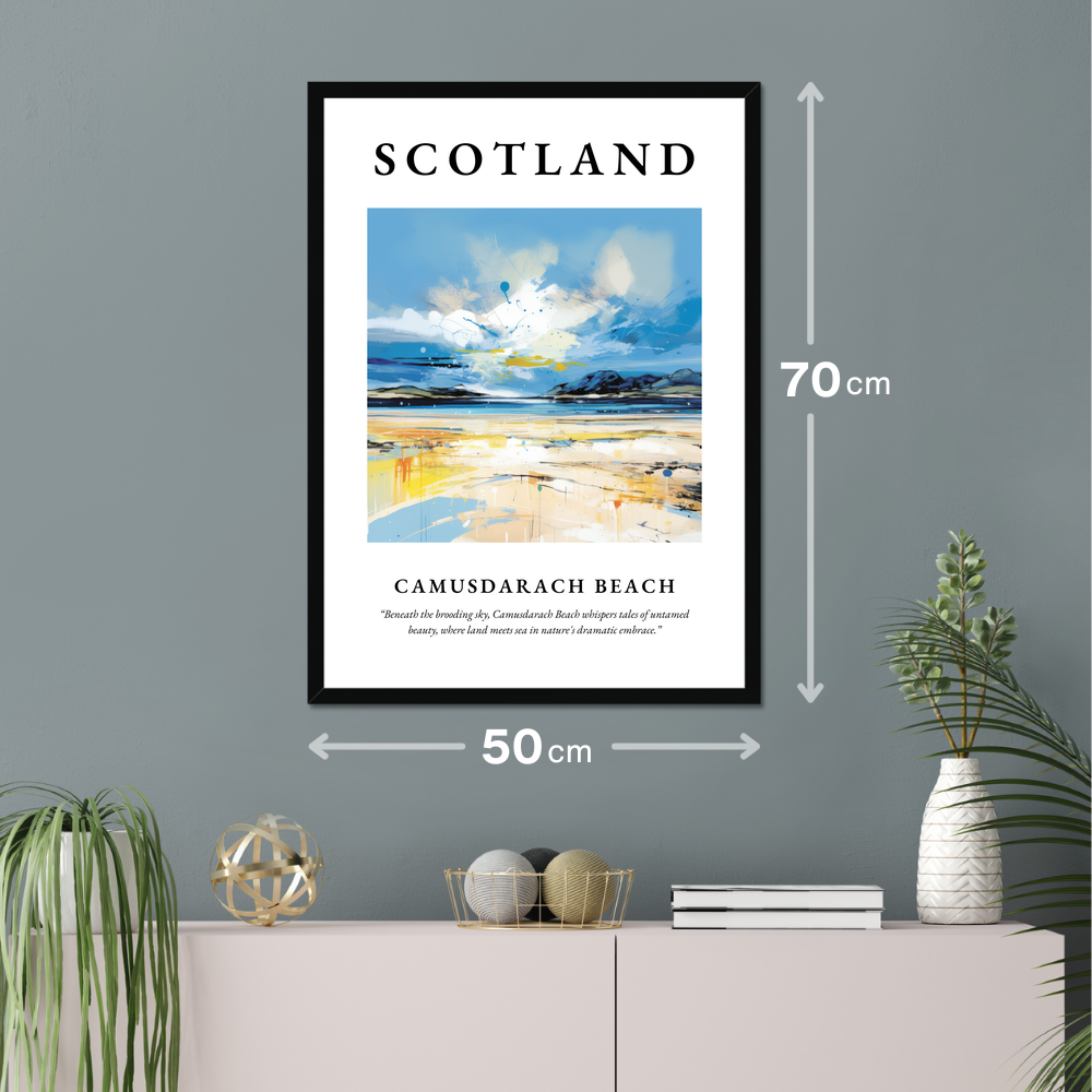 Poster of Camusdarach Beach hanging on a wall