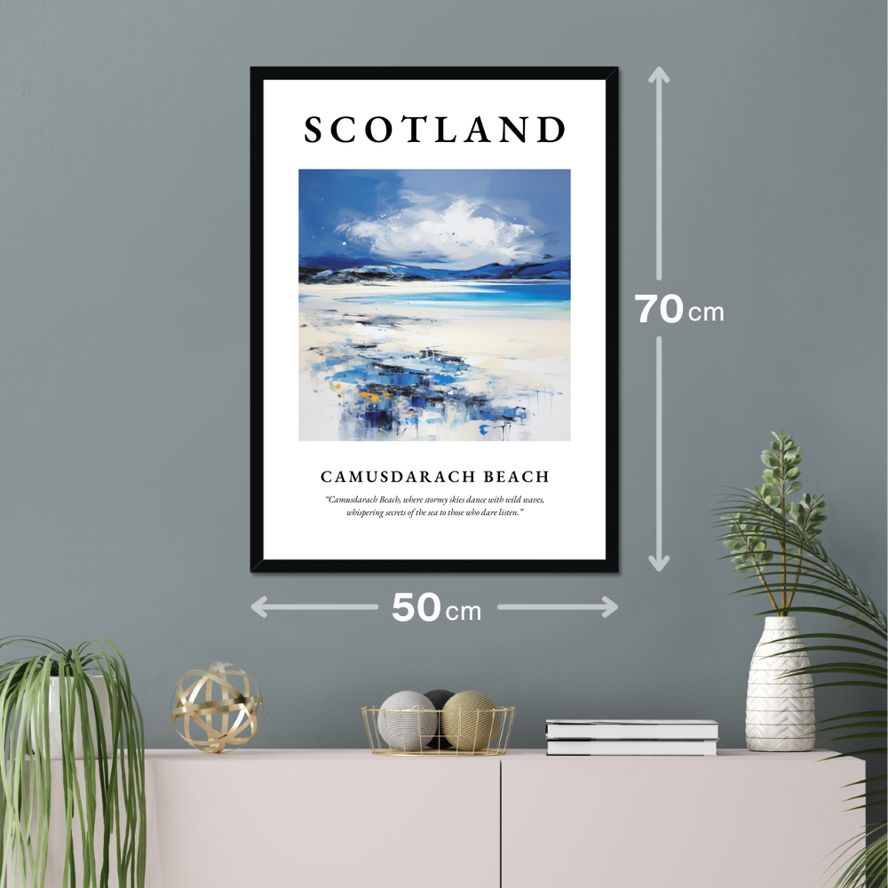 Poster of Camusdarach Beach hanging on a wall