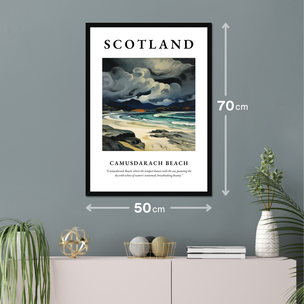 Poster of Camusdarach Beach hanging on a wall