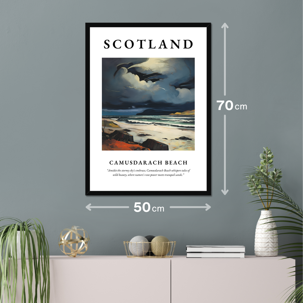 Poster of Camusdarach Beach hanging on a wall