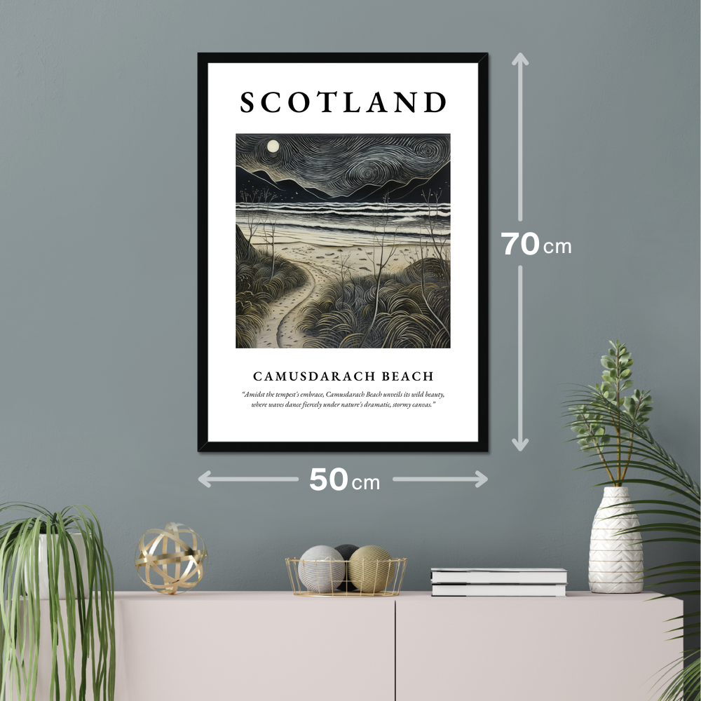 Poster of Camusdarach Beach hanging on a wall