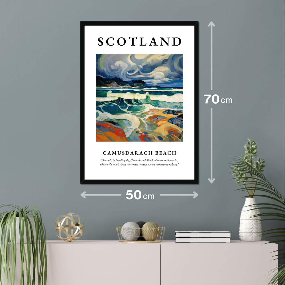 Poster of Camusdarach Beach hanging on a wall