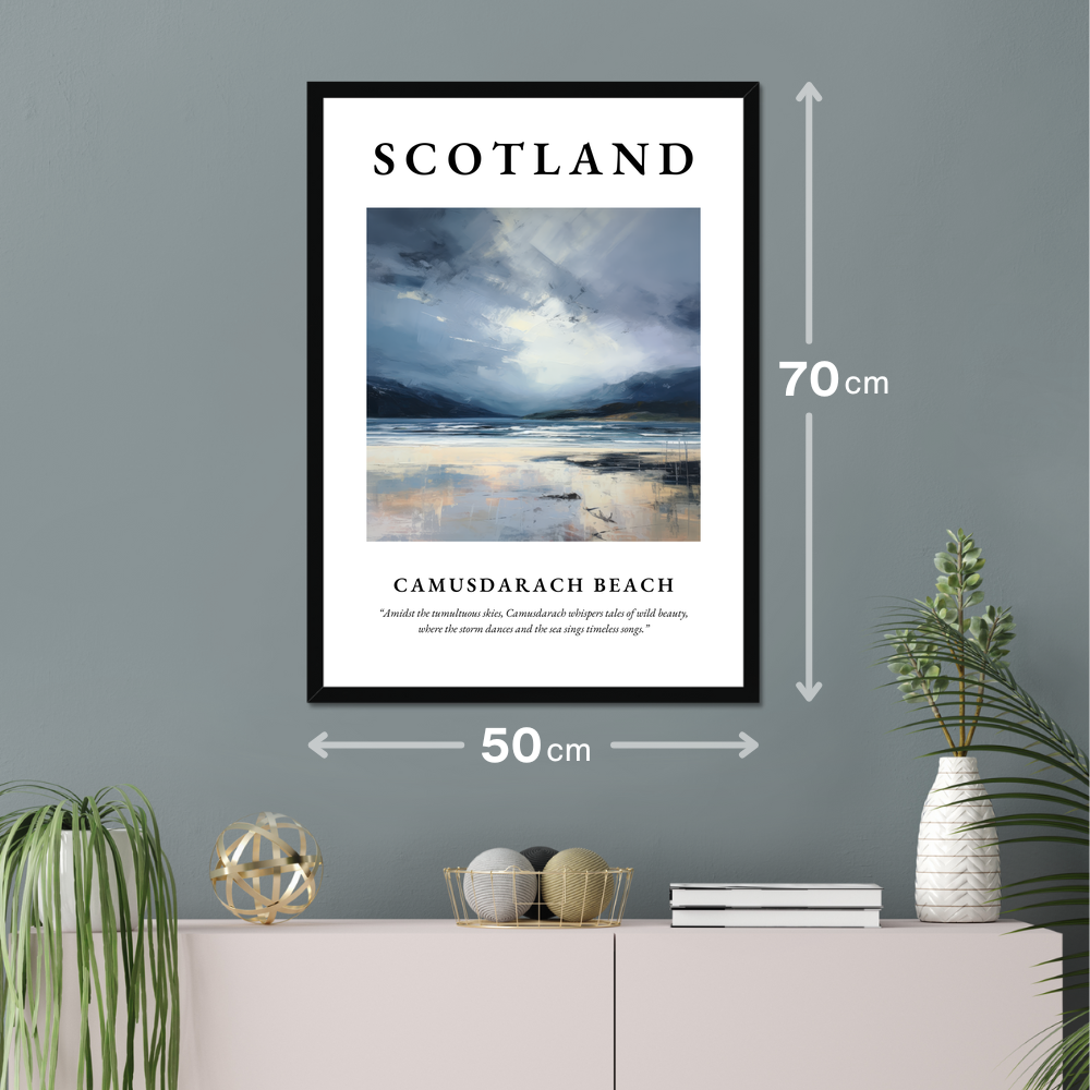 Poster of Camusdarach Beach hanging on a wall