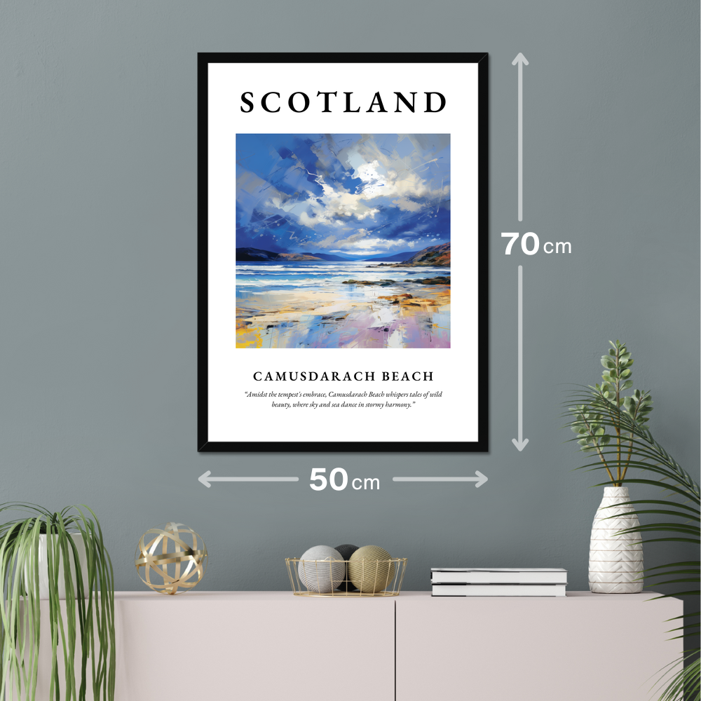 Poster of Camusdarach Beach hanging on a wall