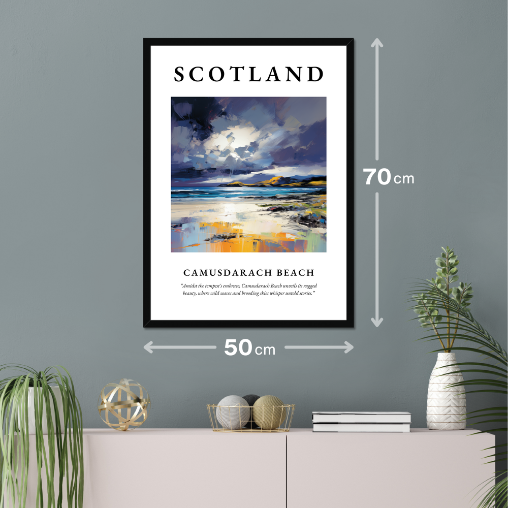 Poster of Camusdarach Beach hanging on a wall