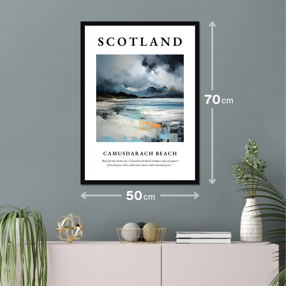 Poster of Camusdarach Beach hanging on a wall