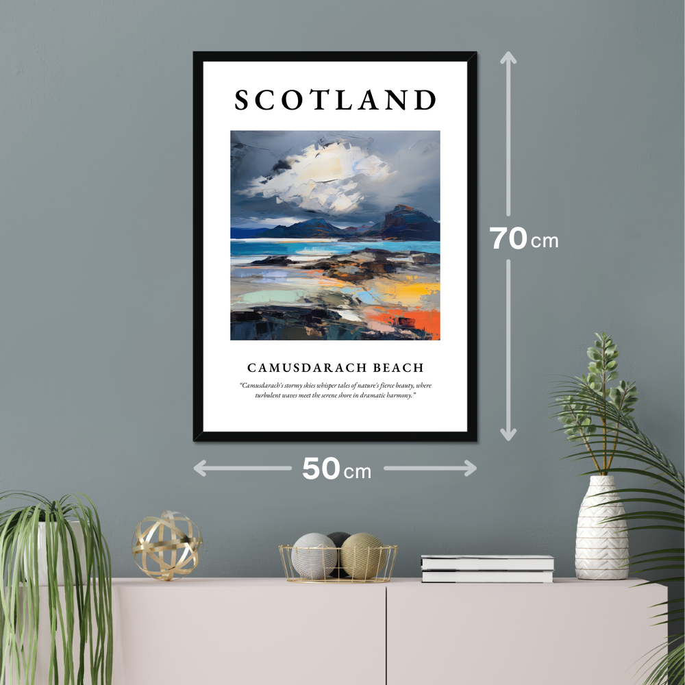 Poster of Camusdarach Beach hanging on a wall