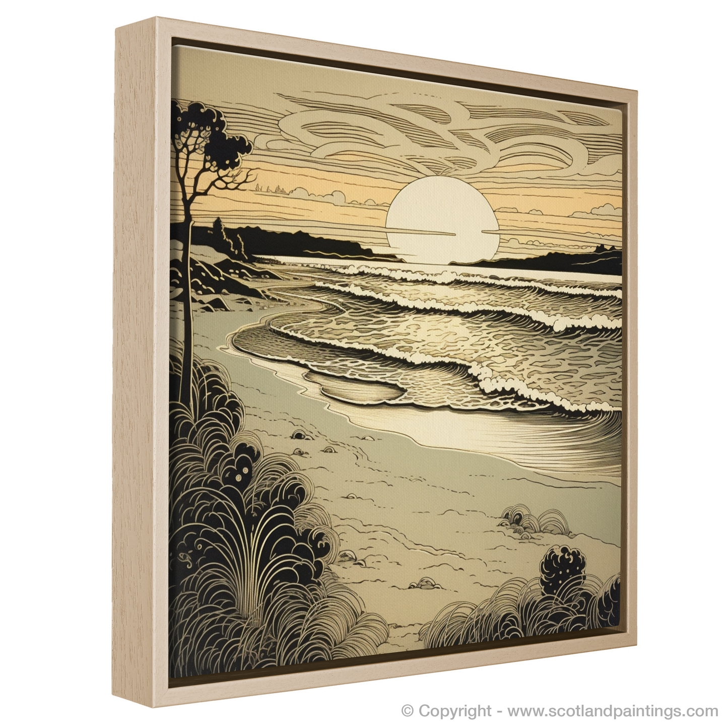 Golden Twilight Serenity: Nairn Beach Art Nouveau Inspired