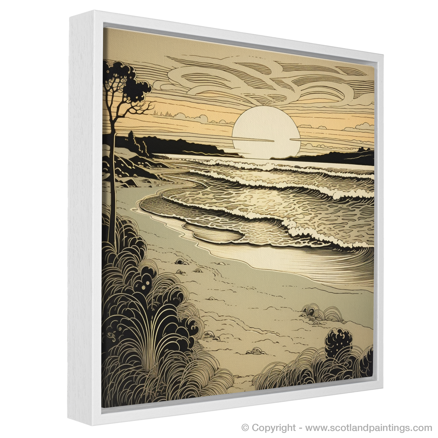 Golden Twilight Serenity: Nairn Beach Art Nouveau Inspired