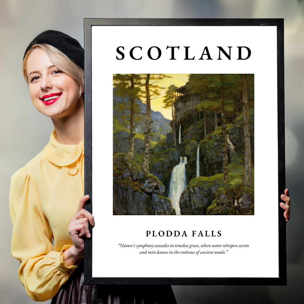 Person holding a poster of Plodda Falls