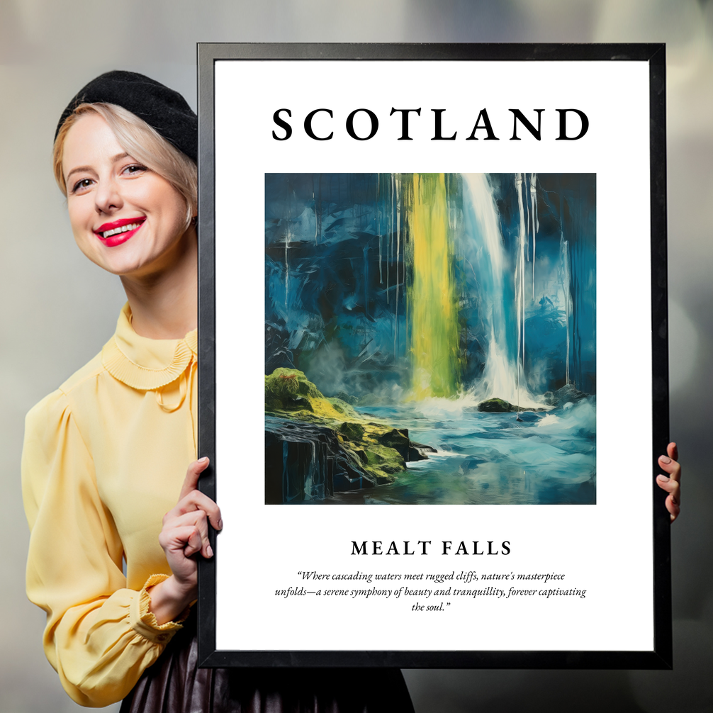 Person holding a poster of Mealt Falls