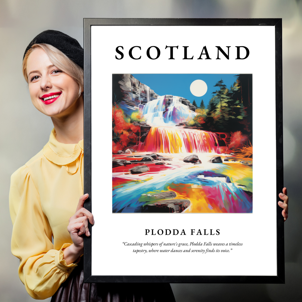 Person holding a poster of Plodda Falls