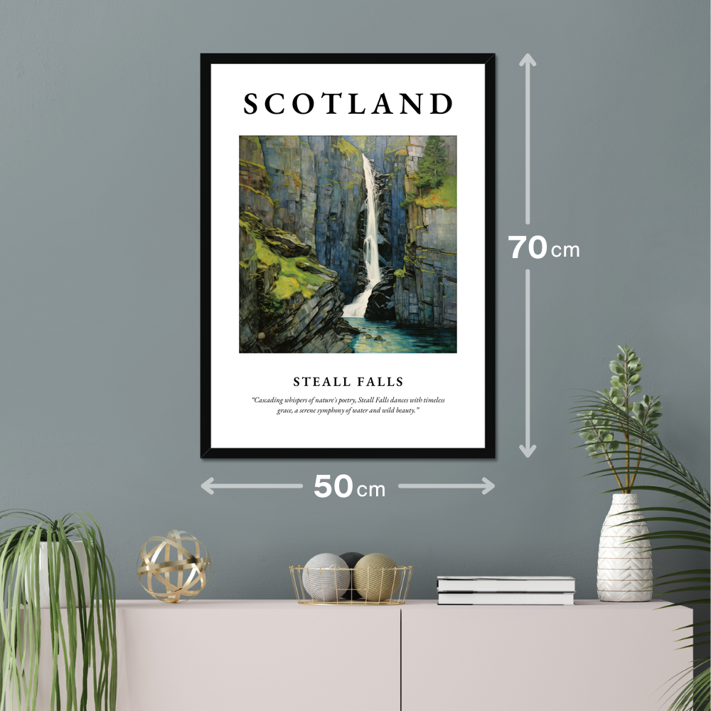 Poster of Steall Falls hanging on a wall