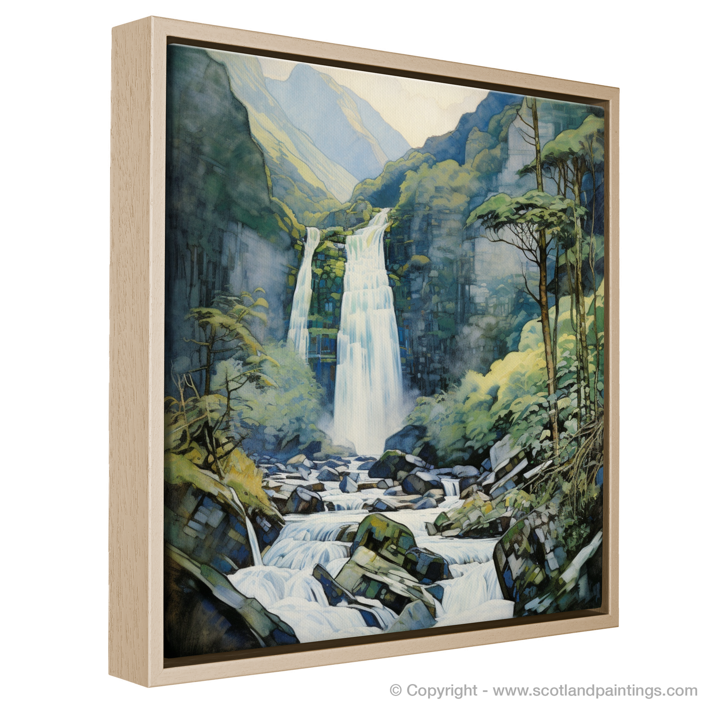 Majestic Cascade of Steall Falls: An Art Nouveau Tribute to Glen Nevis Splendour