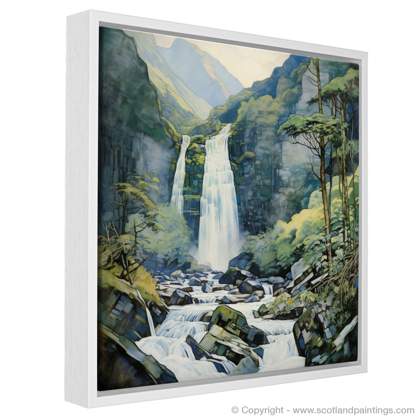 Majestic Cascade of Steall Falls: An Art Nouveau Tribute to Glen Nevis Splendour