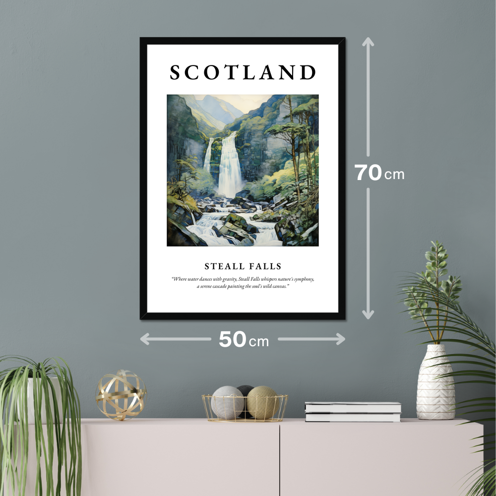 Poster of Steall Falls hanging on a wall