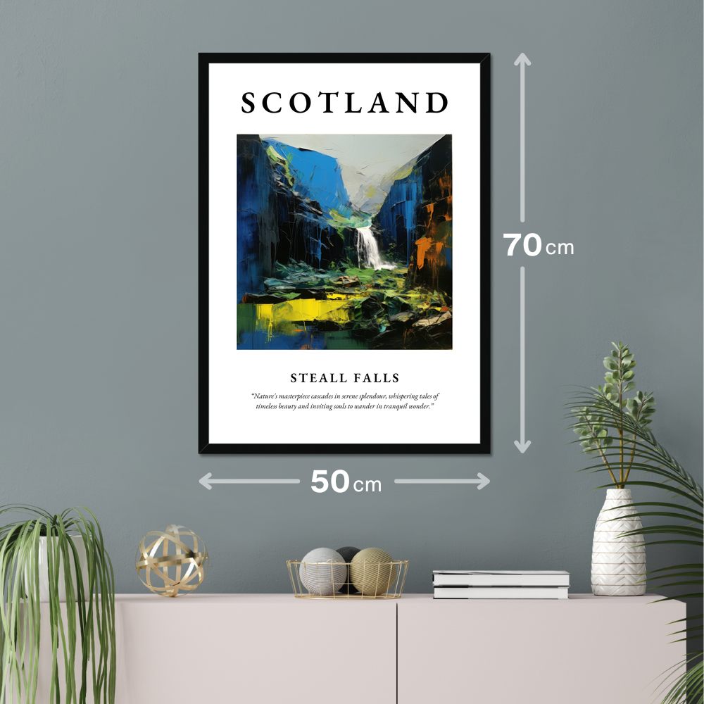 Poster of Steall Falls hanging on a wall