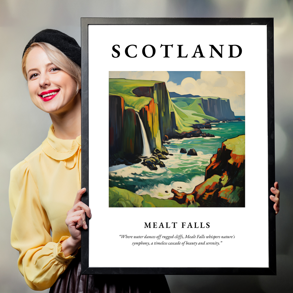 Person holding a poster of Mealt Falls