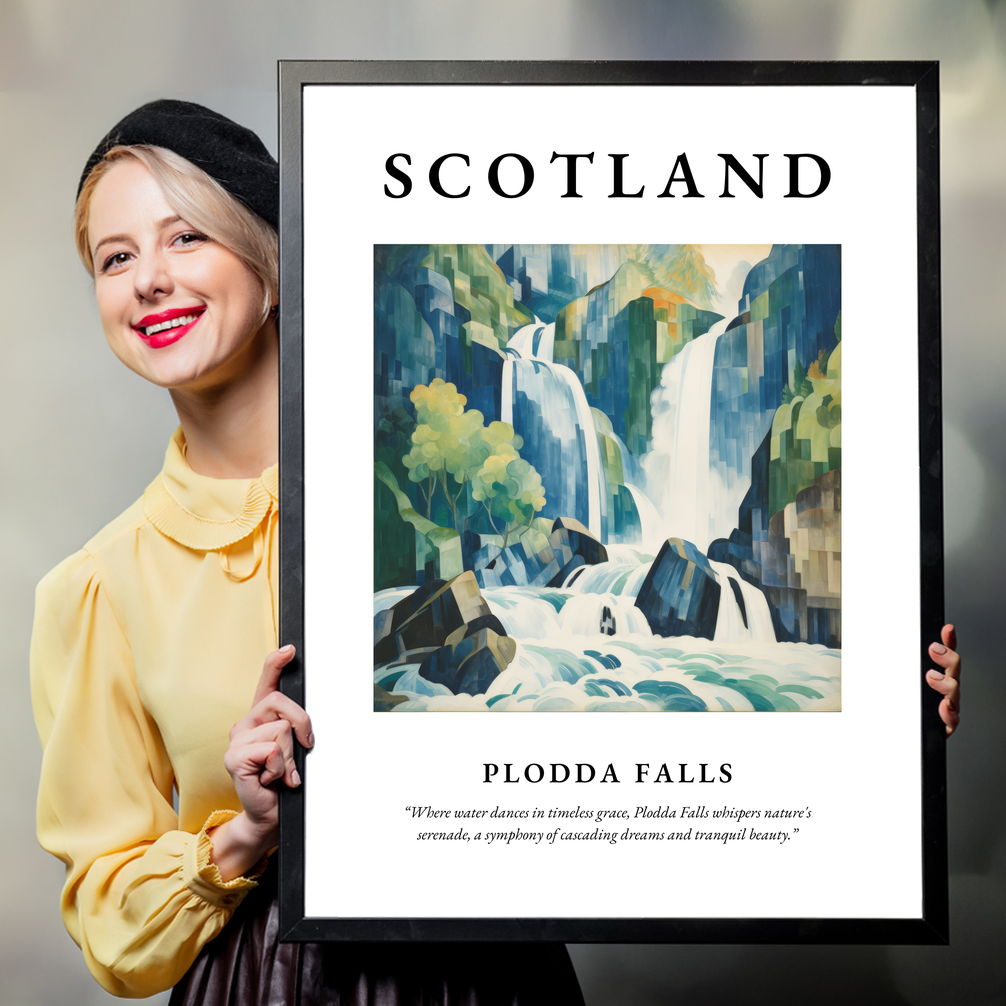 Person holding a poster of Plodda Falls