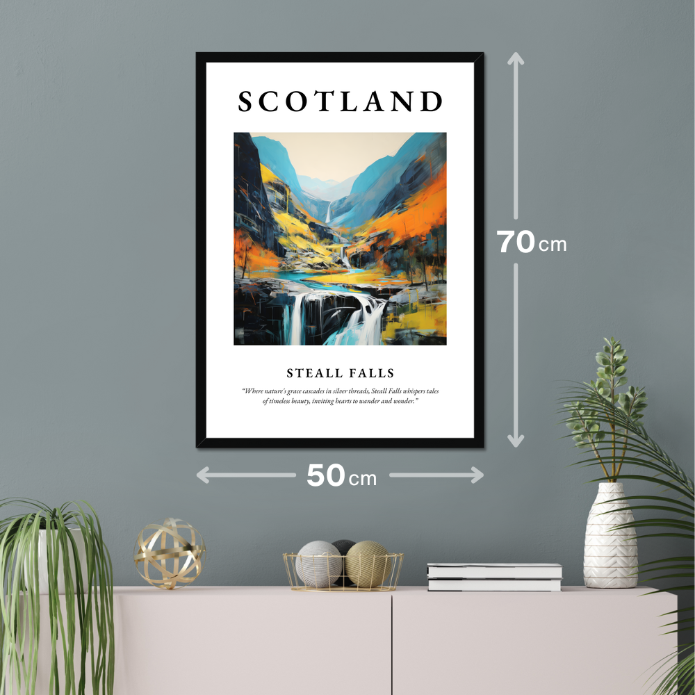 Poster of Steall Falls hanging on a wall