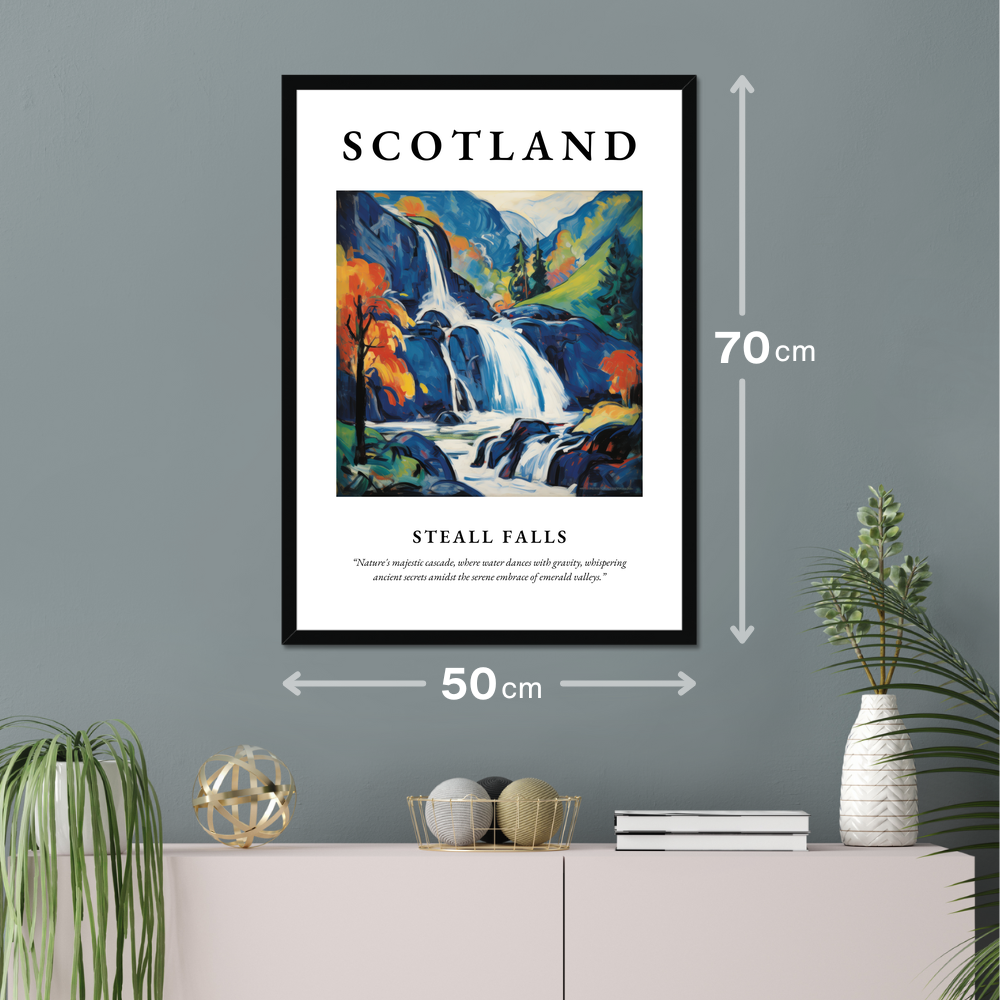 Poster of Steall Falls hanging on a wall