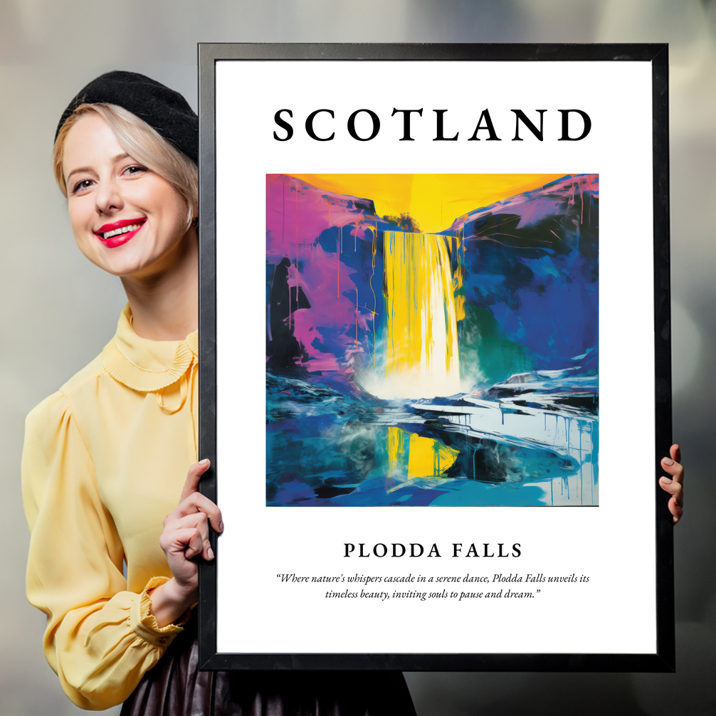 Person holding a poster of Plodda Falls