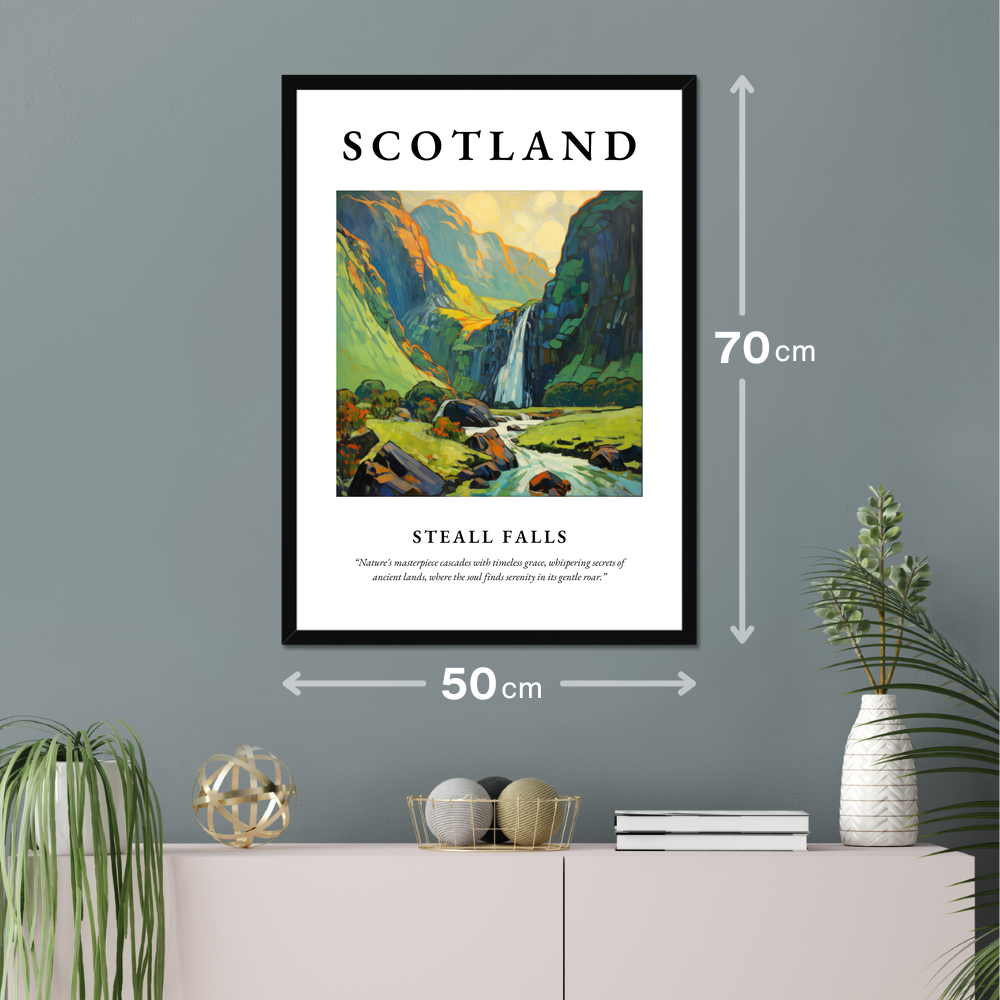 Poster of Steall Falls hanging on a wall