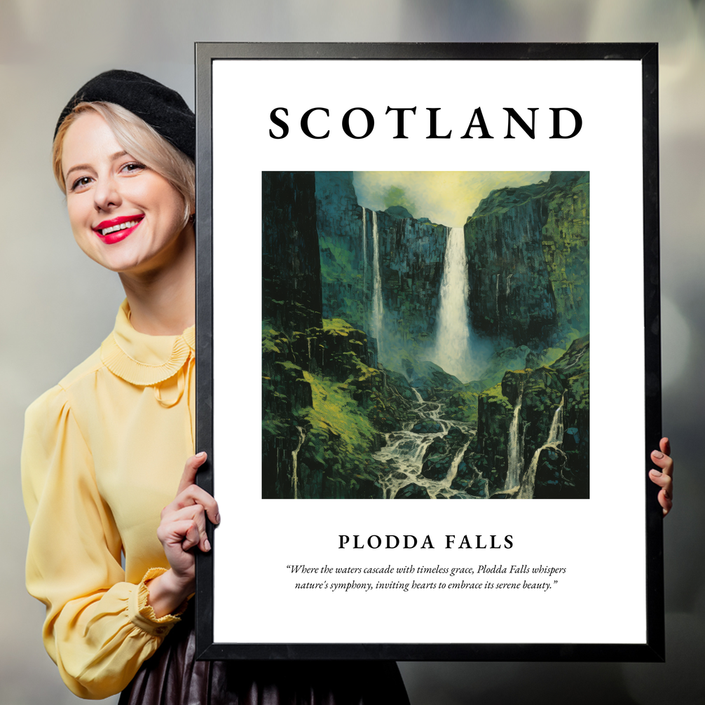 Person holding a poster of Plodda Falls