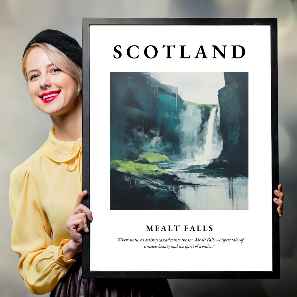 Person holding a poster of Mealt Falls