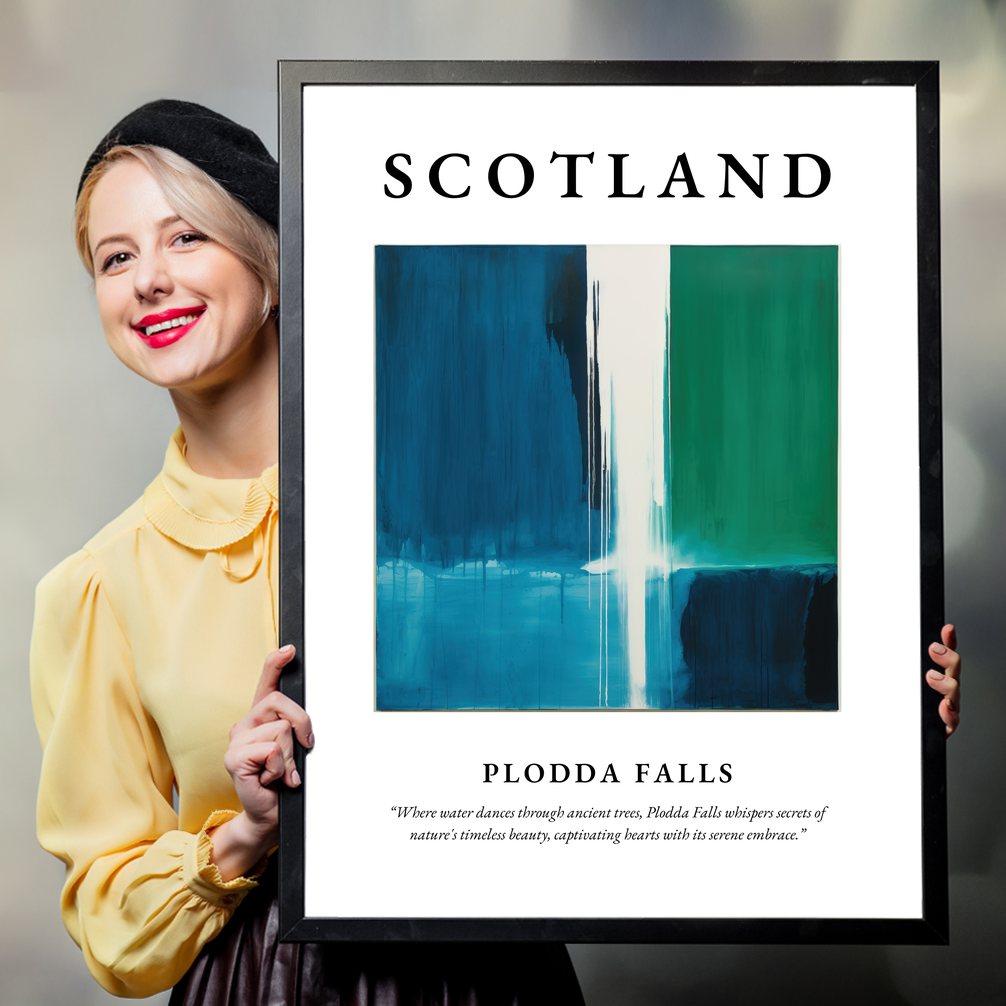 Person holding a poster of Plodda Falls