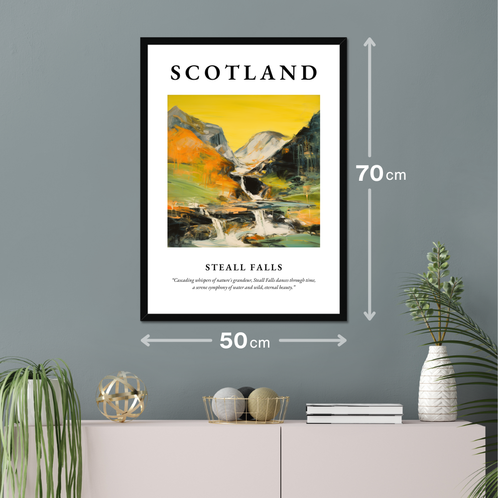 Poster of Steall Falls hanging on a wall