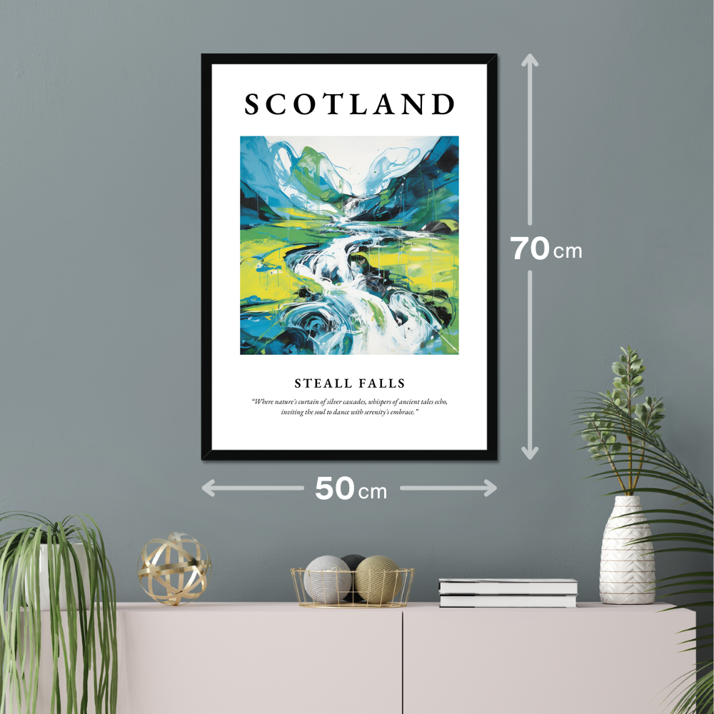 Poster of Steall Falls hanging on a wall