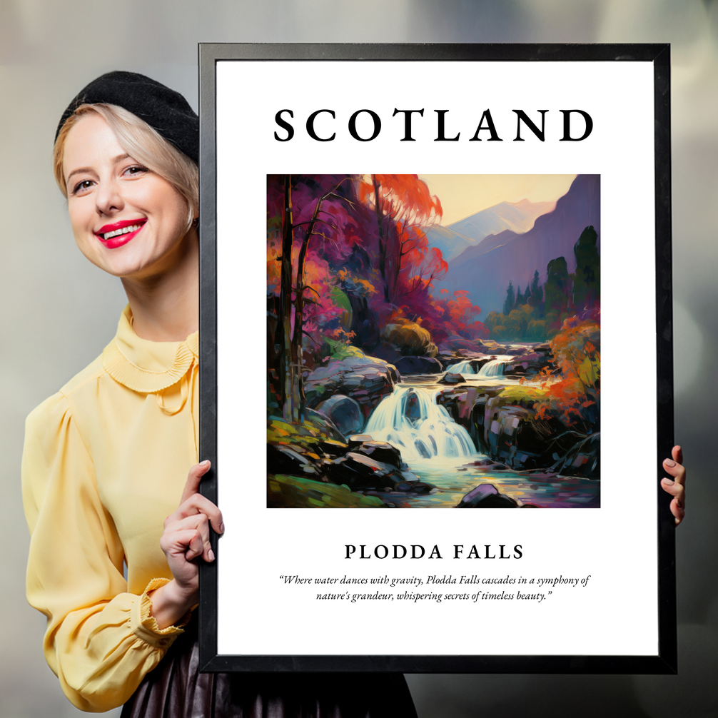 Person holding a poster of Plodda Falls