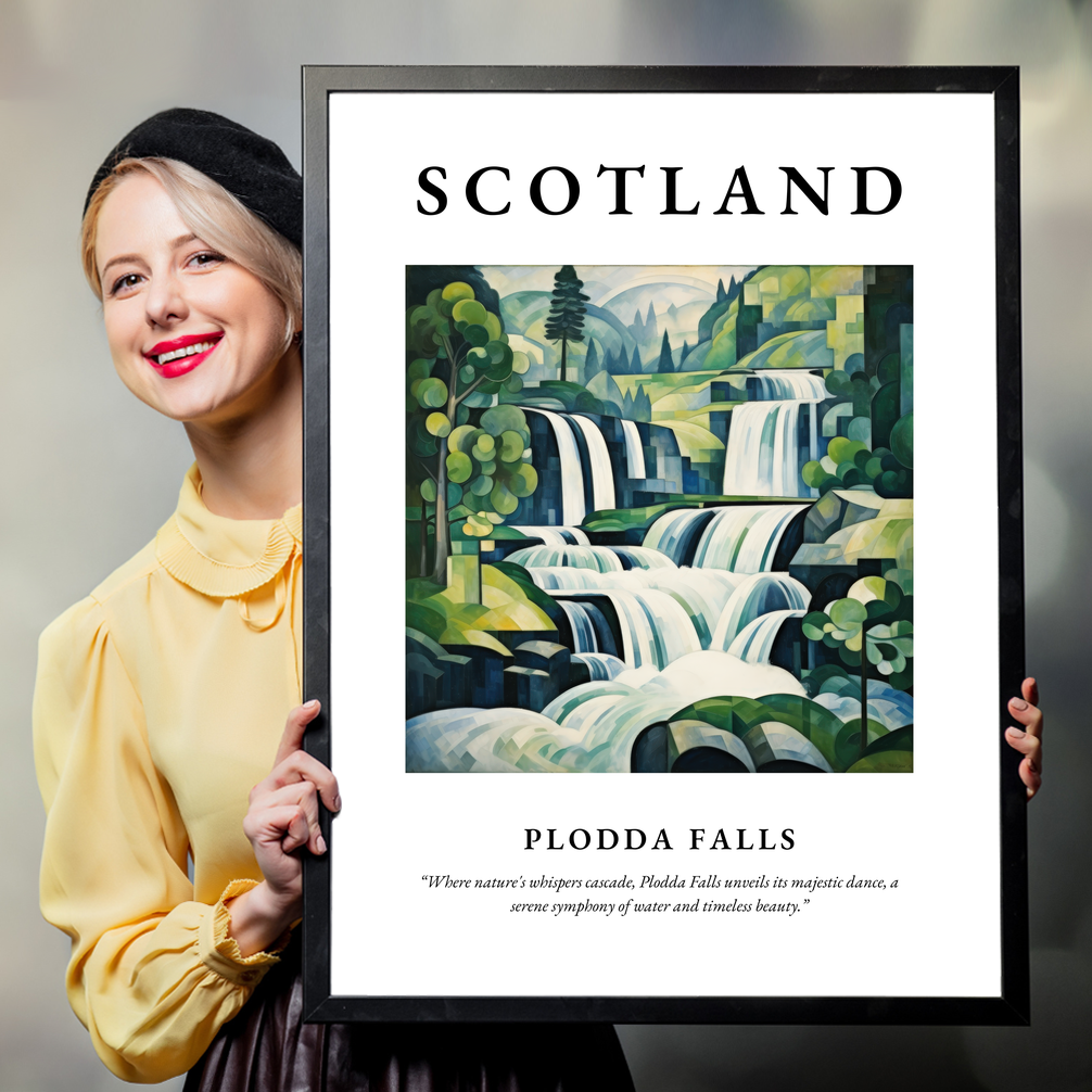 Person holding a poster of Plodda Falls