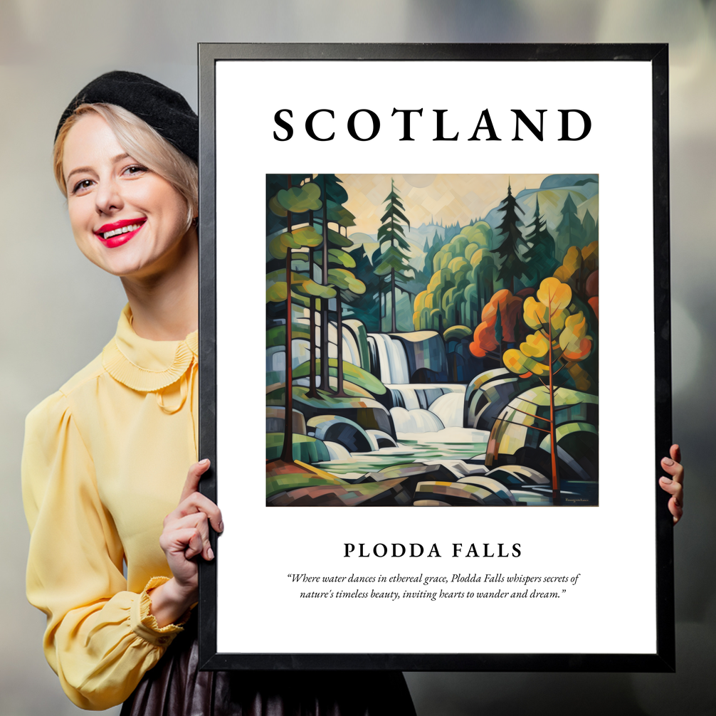 Person holding a poster of Plodda Falls