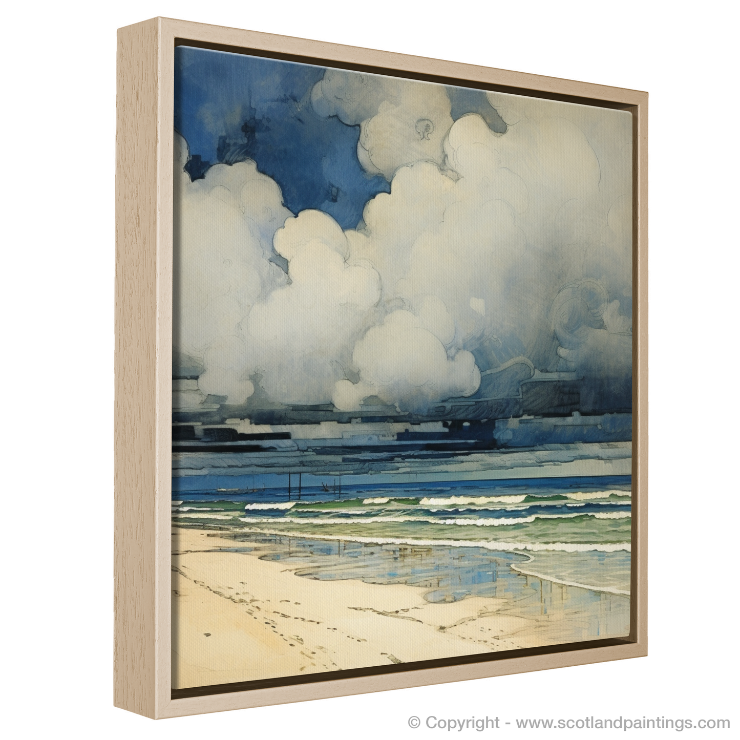 Tempestuous Elegance: Nairn Beach in Art Nouveau Style