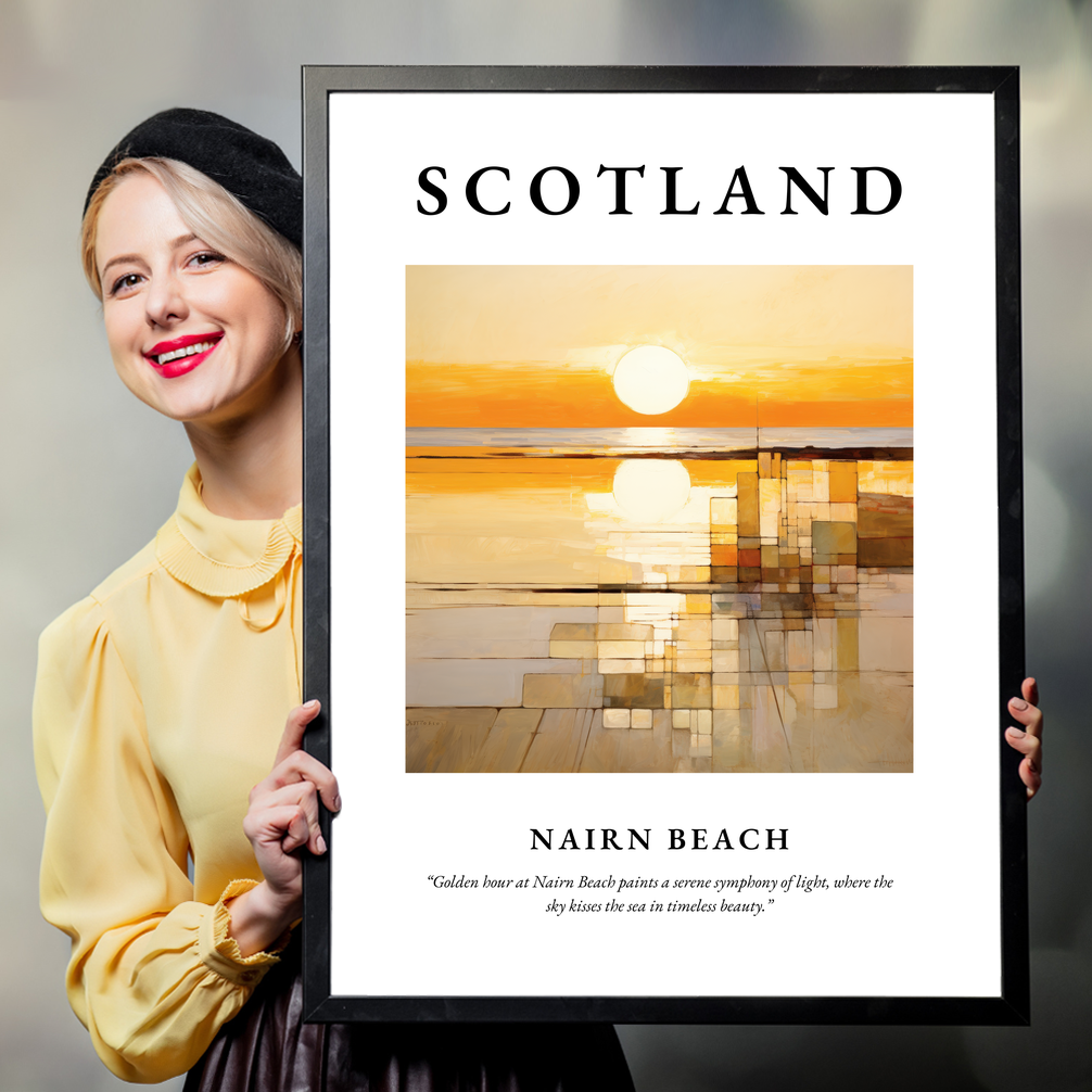 Person holding a poster of Nairn Beach