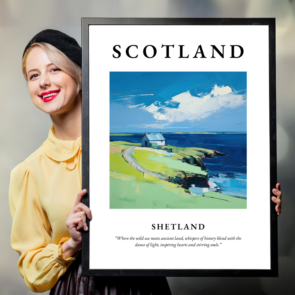 Person holding a poster of Shetland