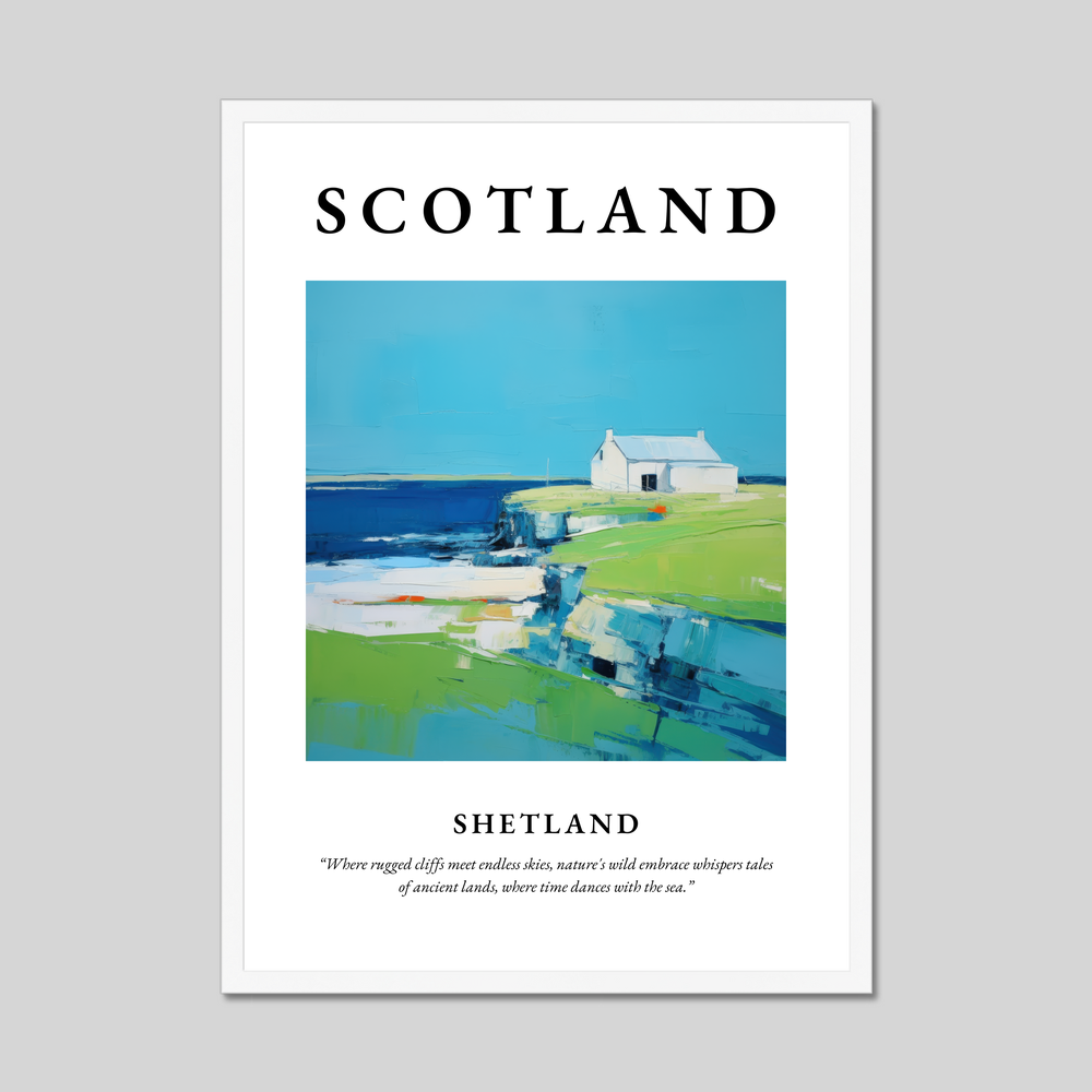 Poster in a white frame with the word Scotland