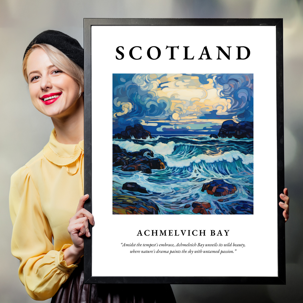 Person holding a poster of Achmelvich Bay