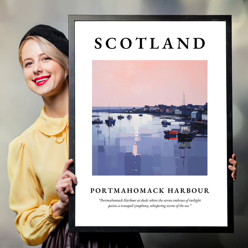 Person holding a poster of Portmahomack Harbour