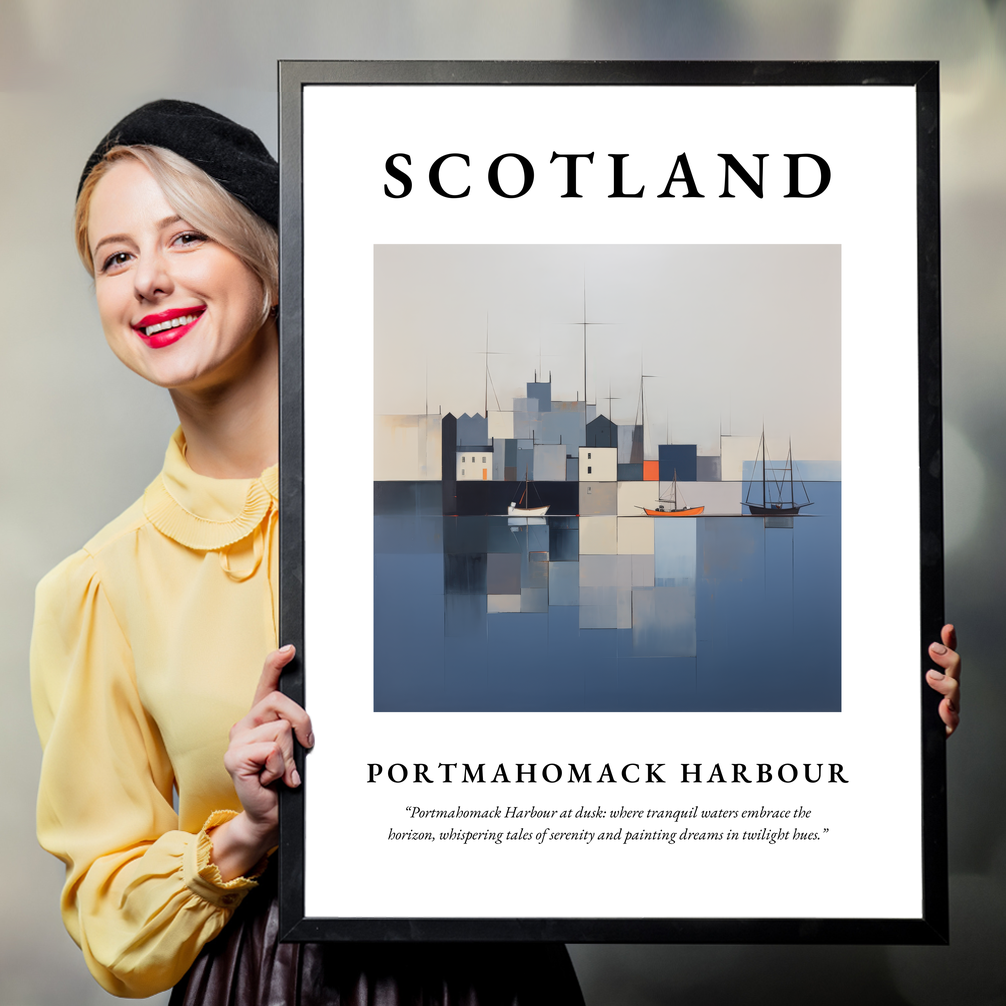 Person holding a poster of Portmahomack Harbour